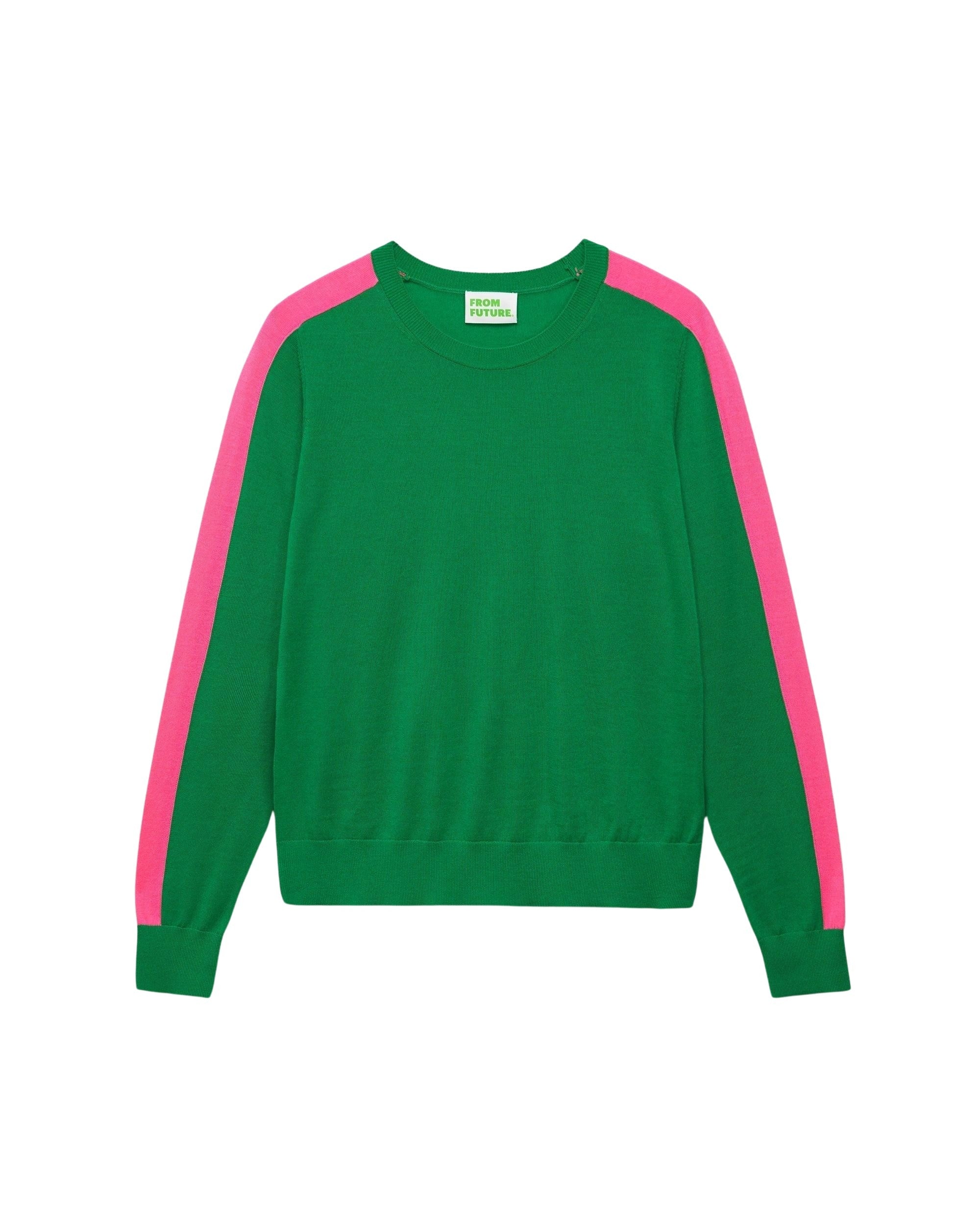 Pull à bande aux manches en laine mérinos - Summer Green