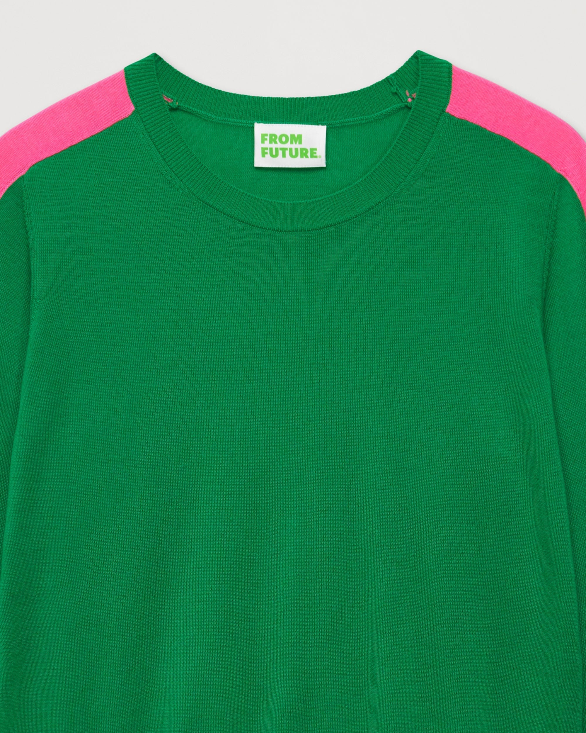 Pull à bande aux manches en laine mérinos - Summer Green