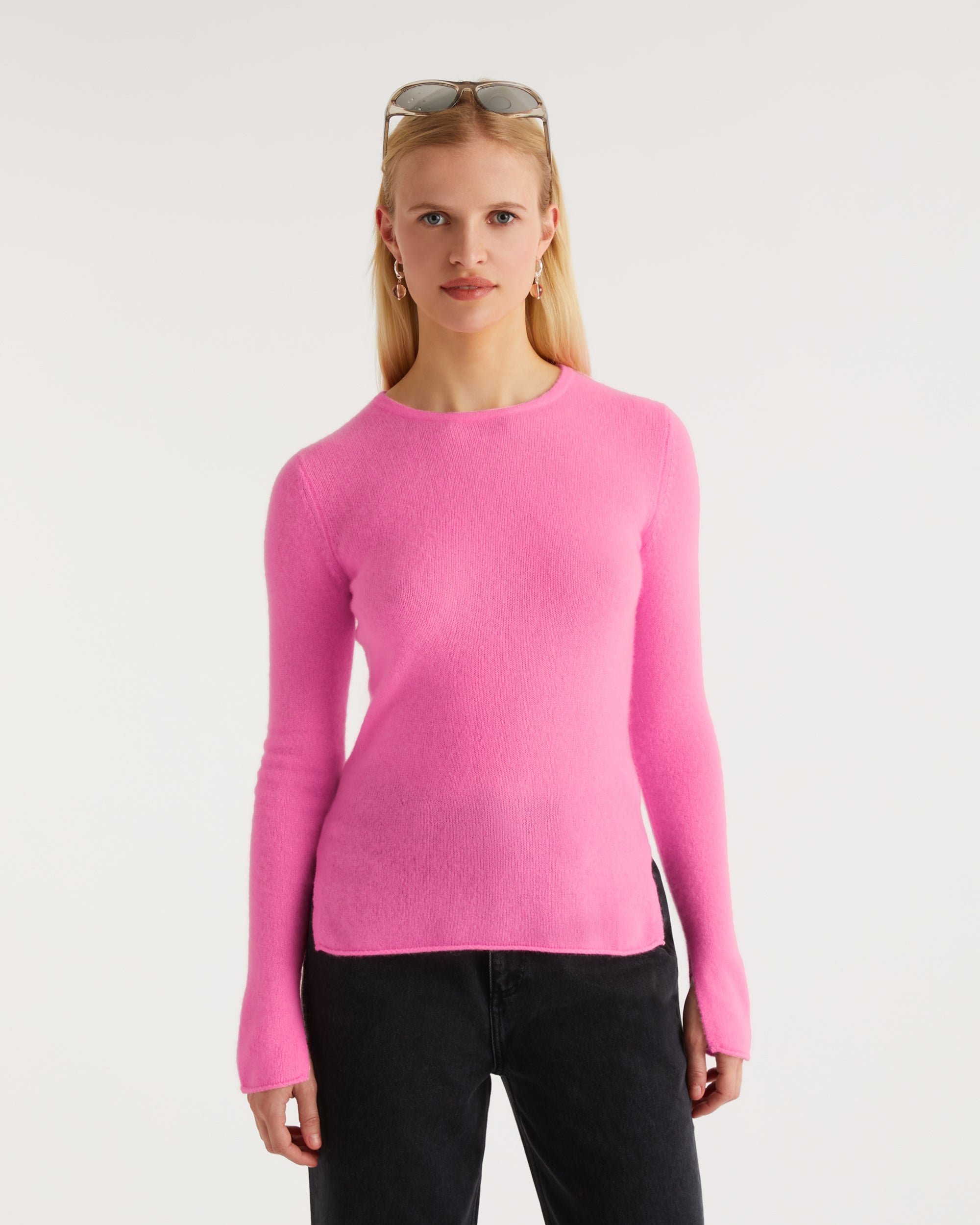 T-shirt Light à col rond et fente en cachemire - Party Pink