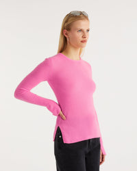 T-shirt Light à col rond et fente en cachemire - Party Pink