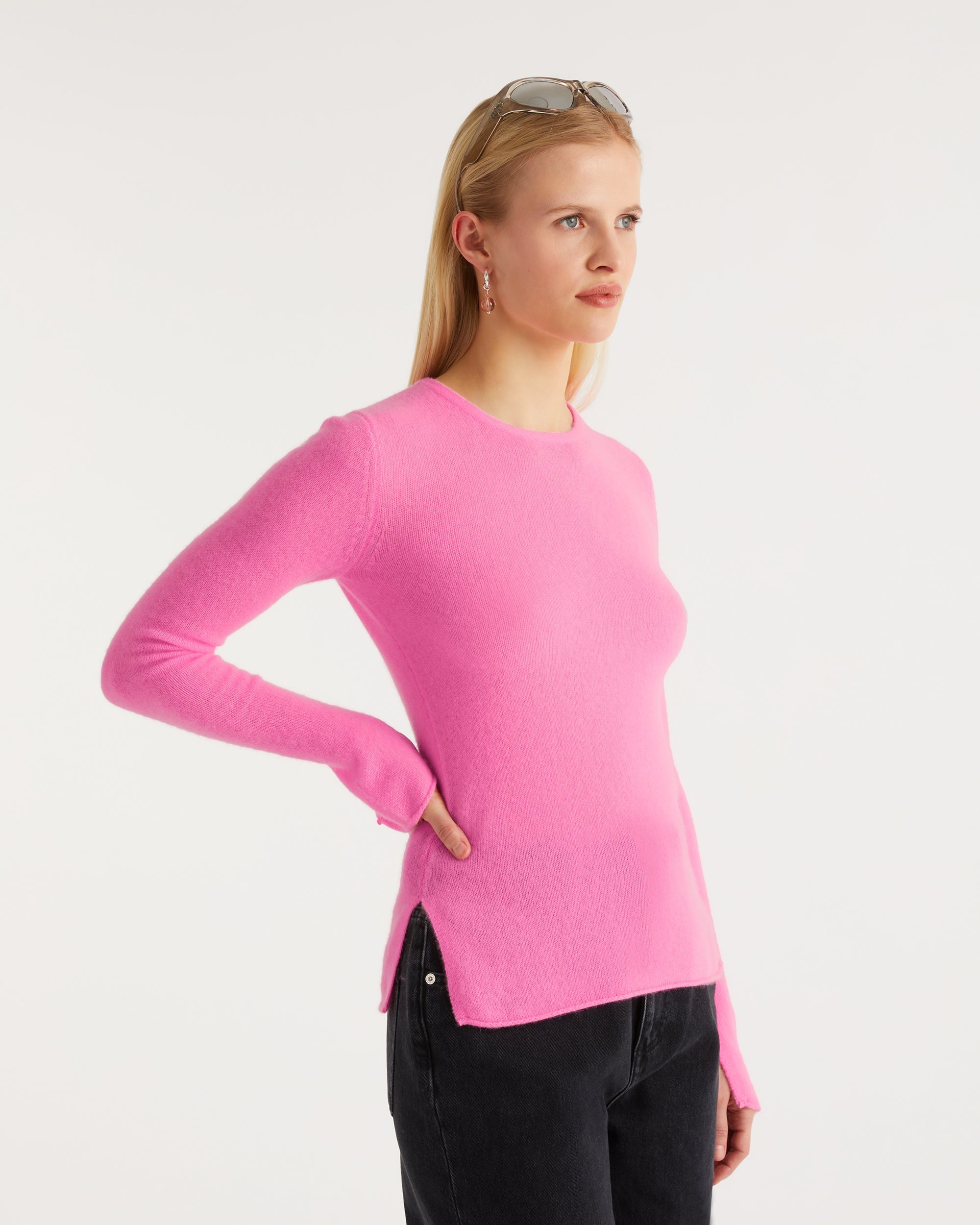 T-shirt Light à col rond et fente en cachemire - Party Pink