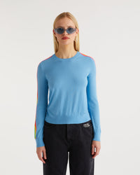 Pull à manches multicolores en laine mérinos - Sunrise Blue