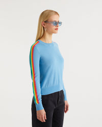 Pull à manches multicolores en laine mérinos - Sunrise Blue