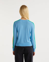 Pull à manches multicolores en laine mérinos - Sunrise Blue