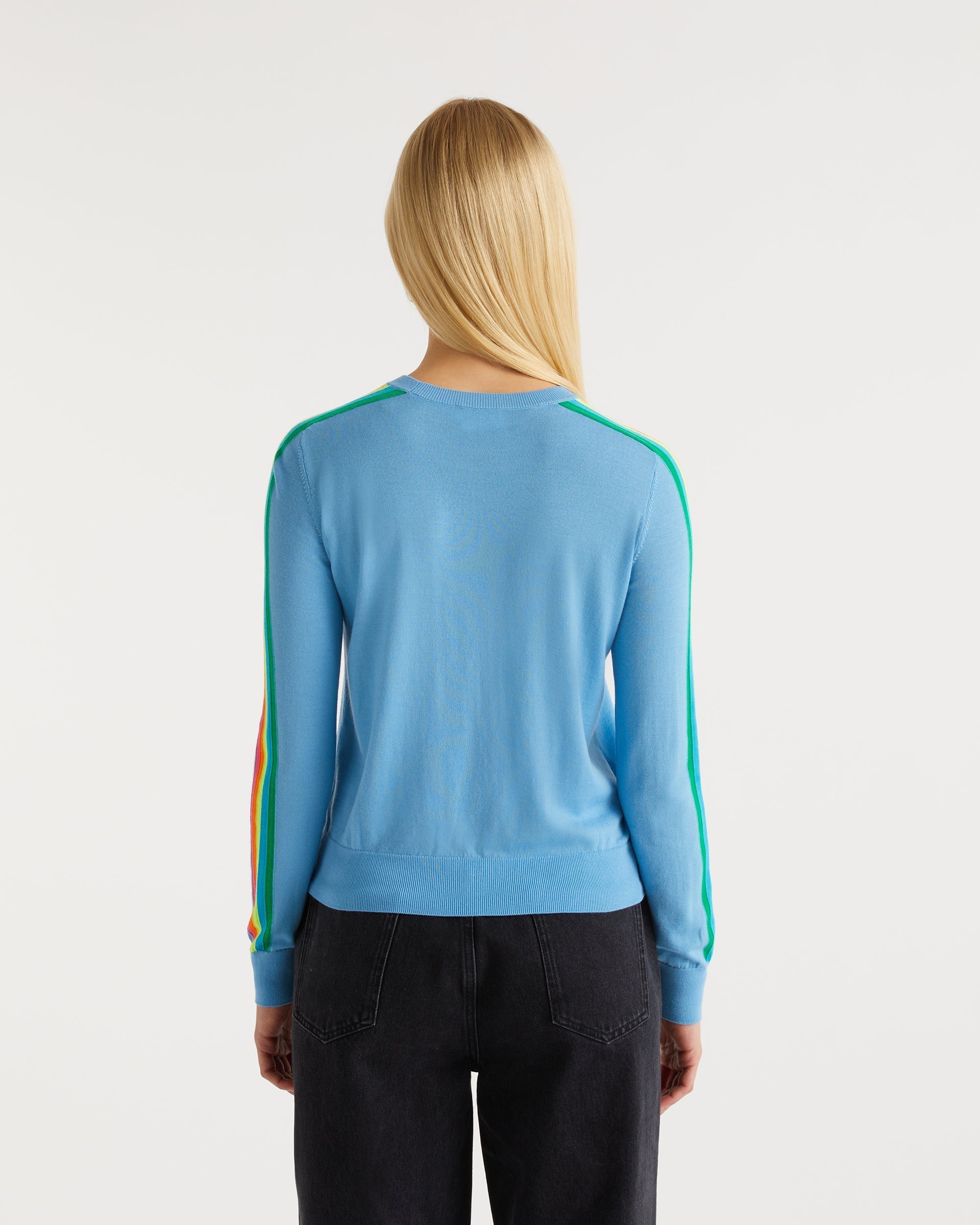 Pull à manches multicolores en laine mérinos - Sunrise Blue