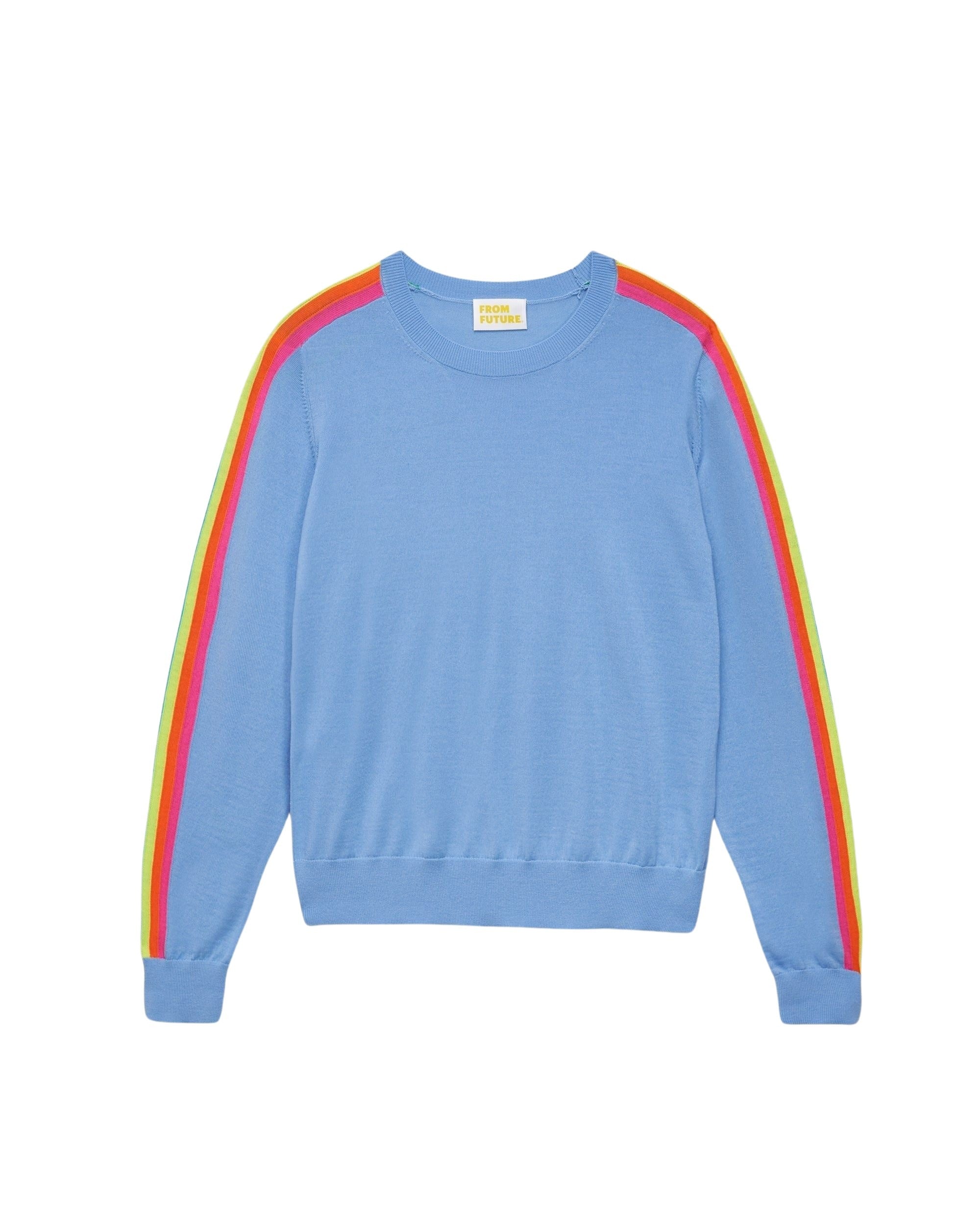 Pull à manches multicolores en laine mérinos - Sunrise Blue