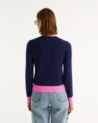 Pull à bord contrasté en laine mérinos - Navy