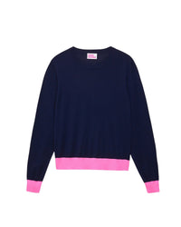 Pull à bord contrasté en laine mérinos - Navy