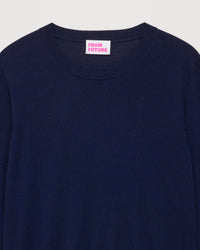 Pull à bord contrasté en laine mérinos - Navy