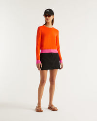 Pull à bord contrasté en laine mérinos - Beach Orange
