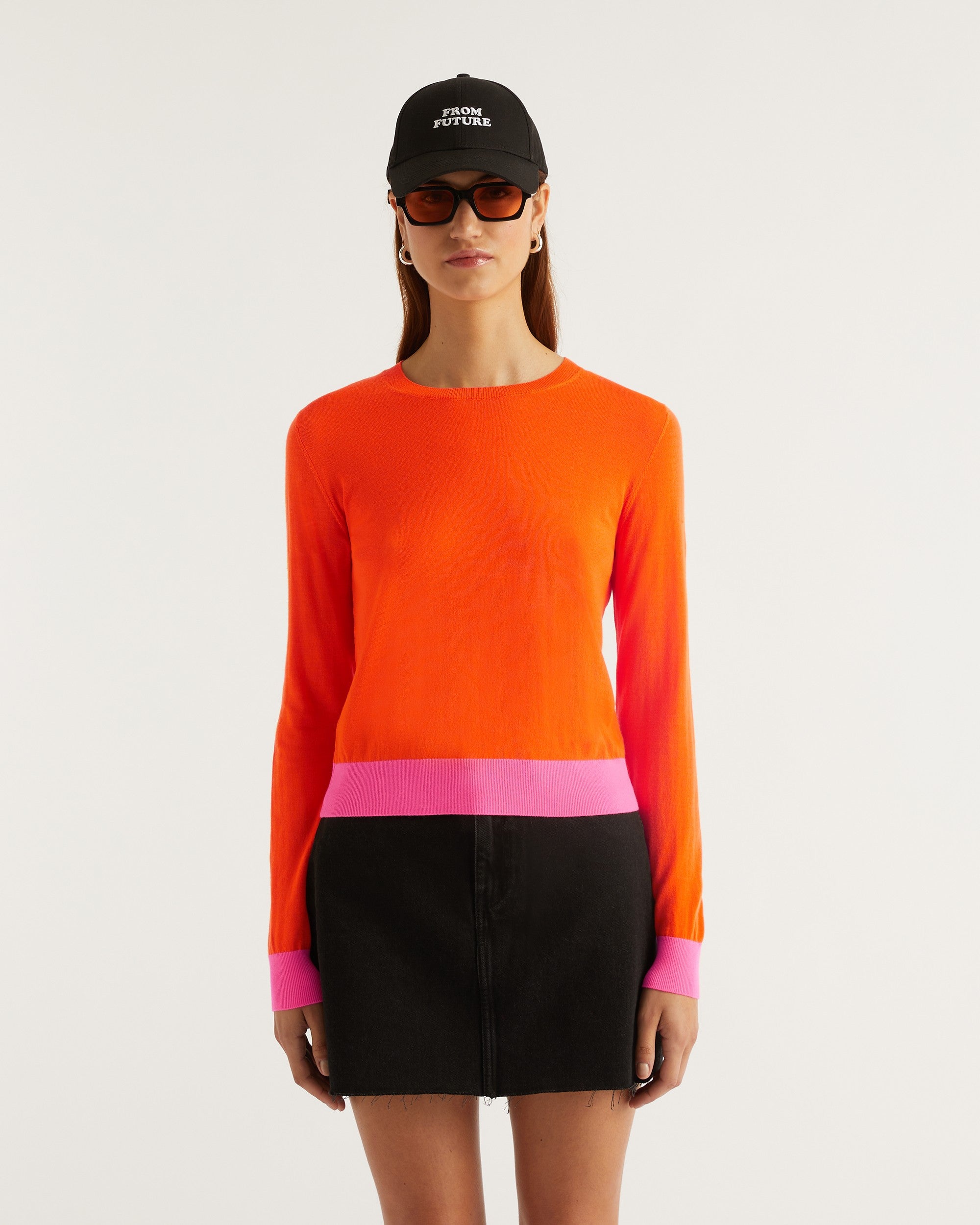 Pull à bord contrasté en laine mérinos - Beach Orange
