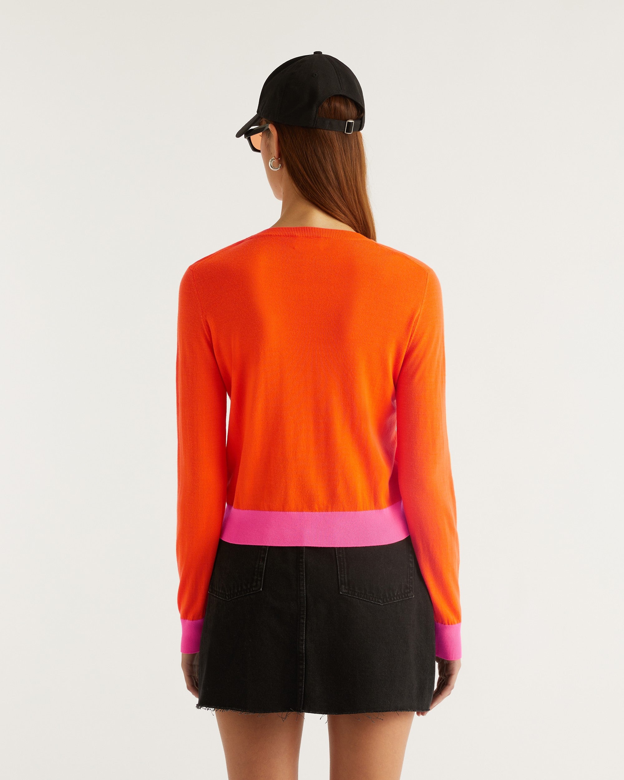 Pull à bord contrasté en laine mérinos - Beach Orange