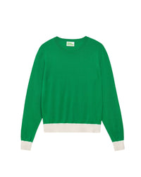 Pull à bord contrasté en laine mérinos - Summer Green