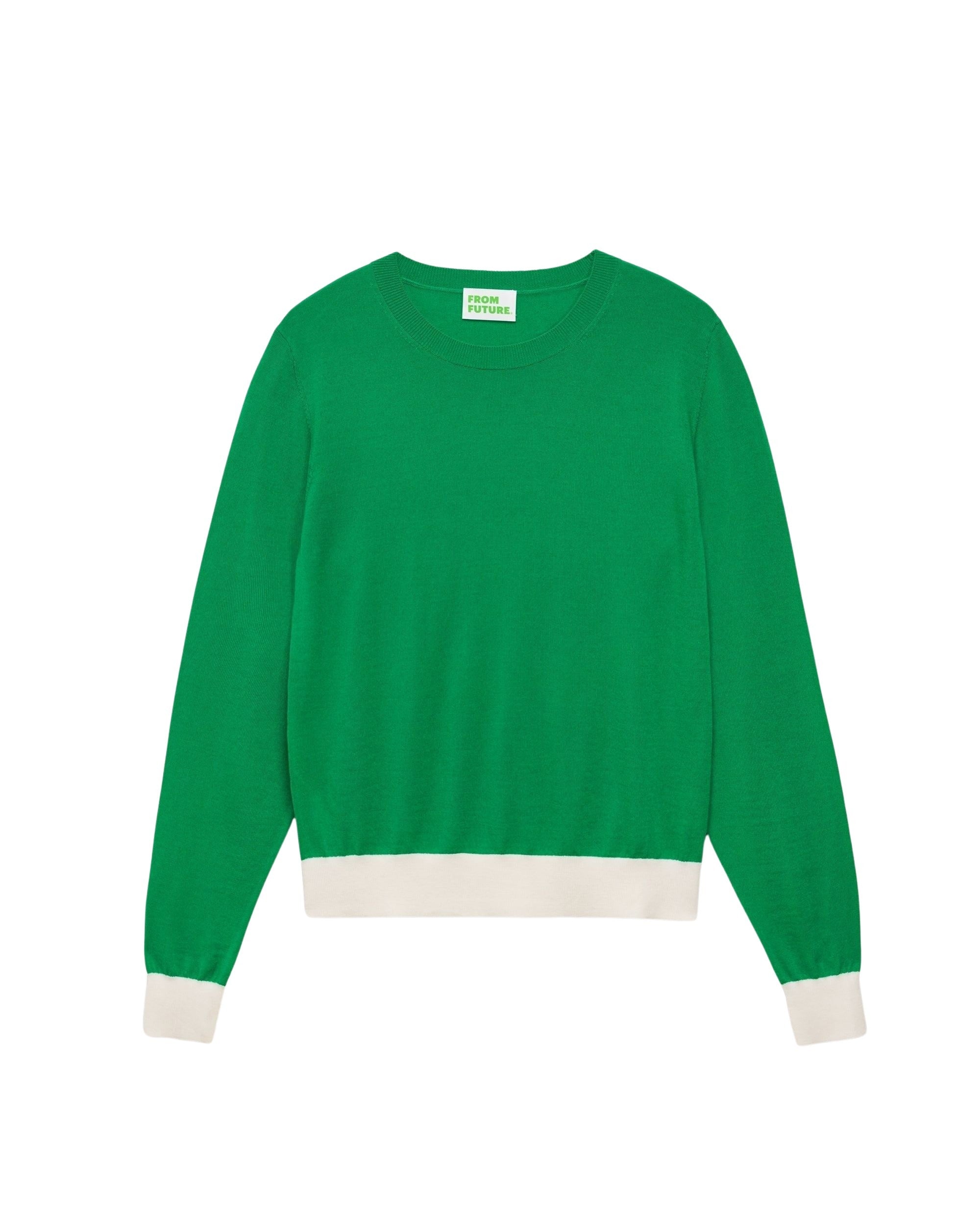 Pull à bord contrasté en laine mérinos - Summer Green