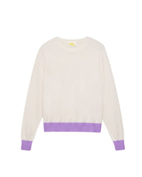 Pull à bord contrasté en laine mérinos - Ecru