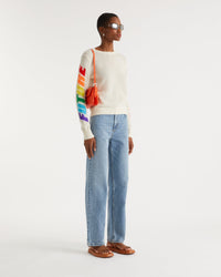 Pull Future à manches multicolores en cachemire - Ecru