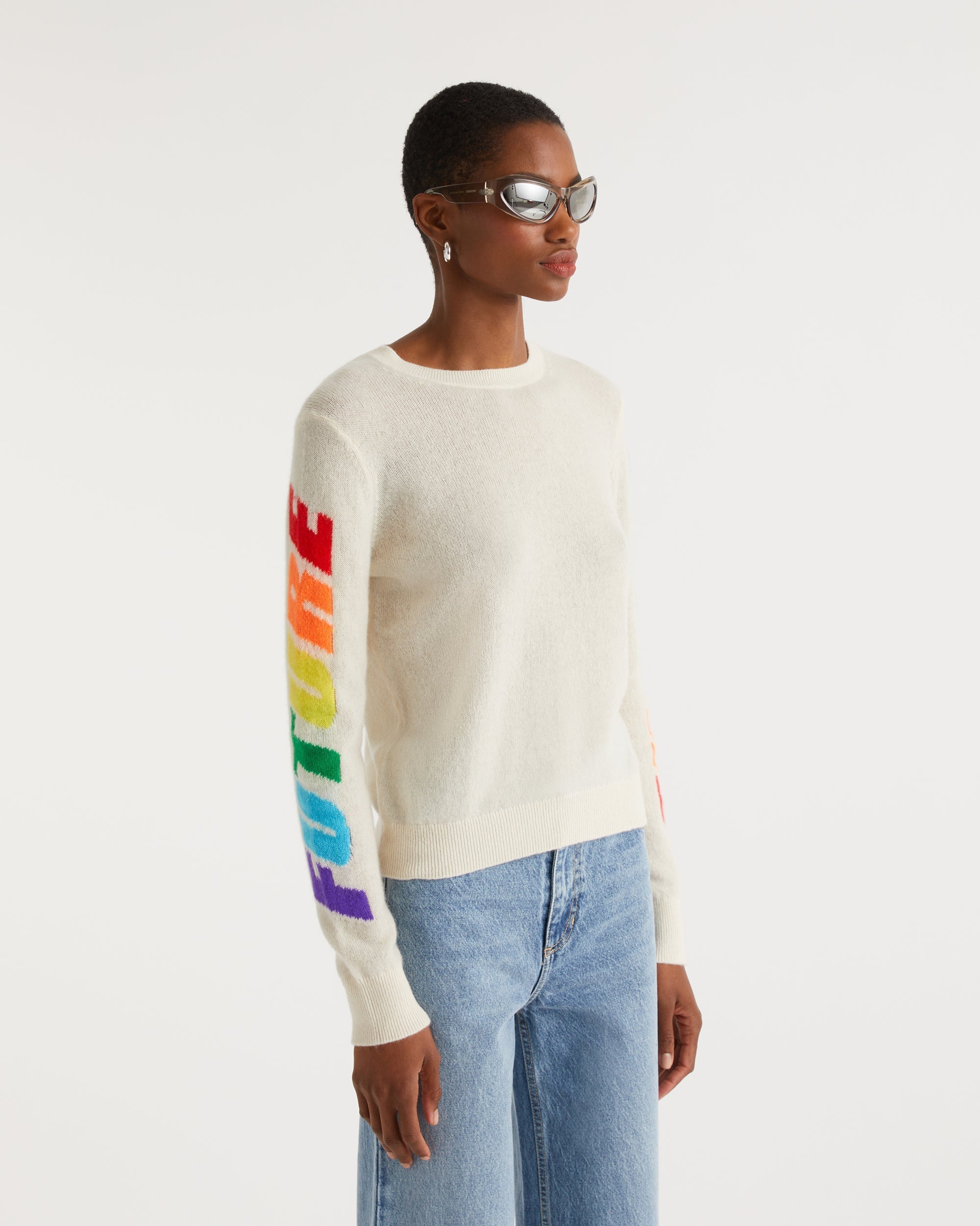 Pull Future à manches multicolores en cachemire - Ecru