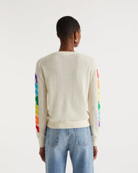 Pull Future à manches multicolores en cachemire - Ecru