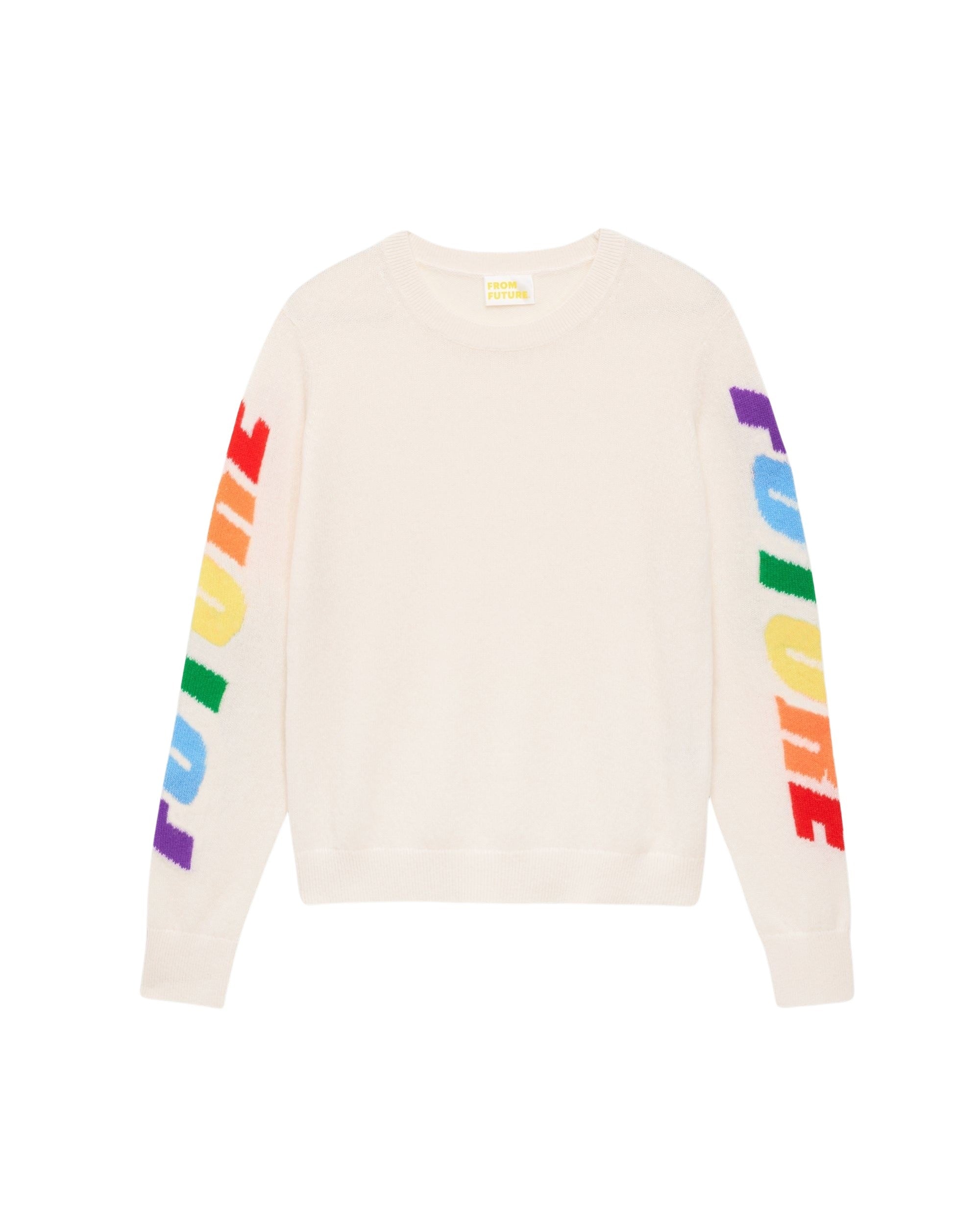 Pull Future à manches multicolores en cachemire - Ecru