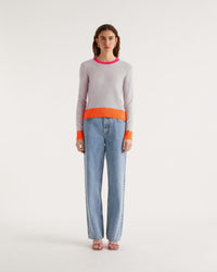 Pull Light à bord bicolore en cachemire - Light Heather Gray