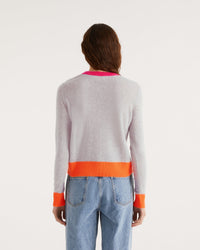 Pull Light à bord bicolore en cachemire - Light Heather Gray
