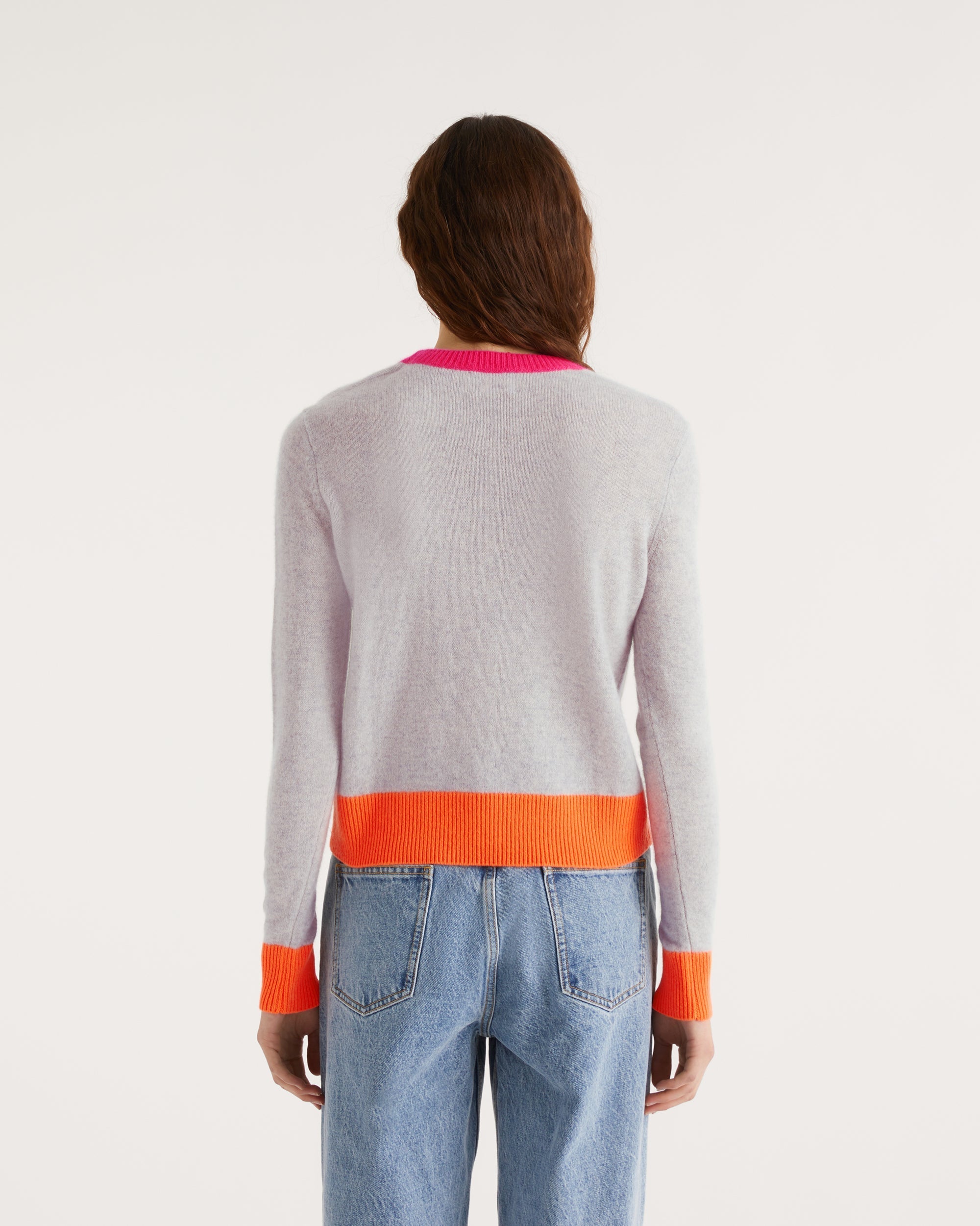 Pull Light à bord bicolore en cachemire - Light Heather Gray