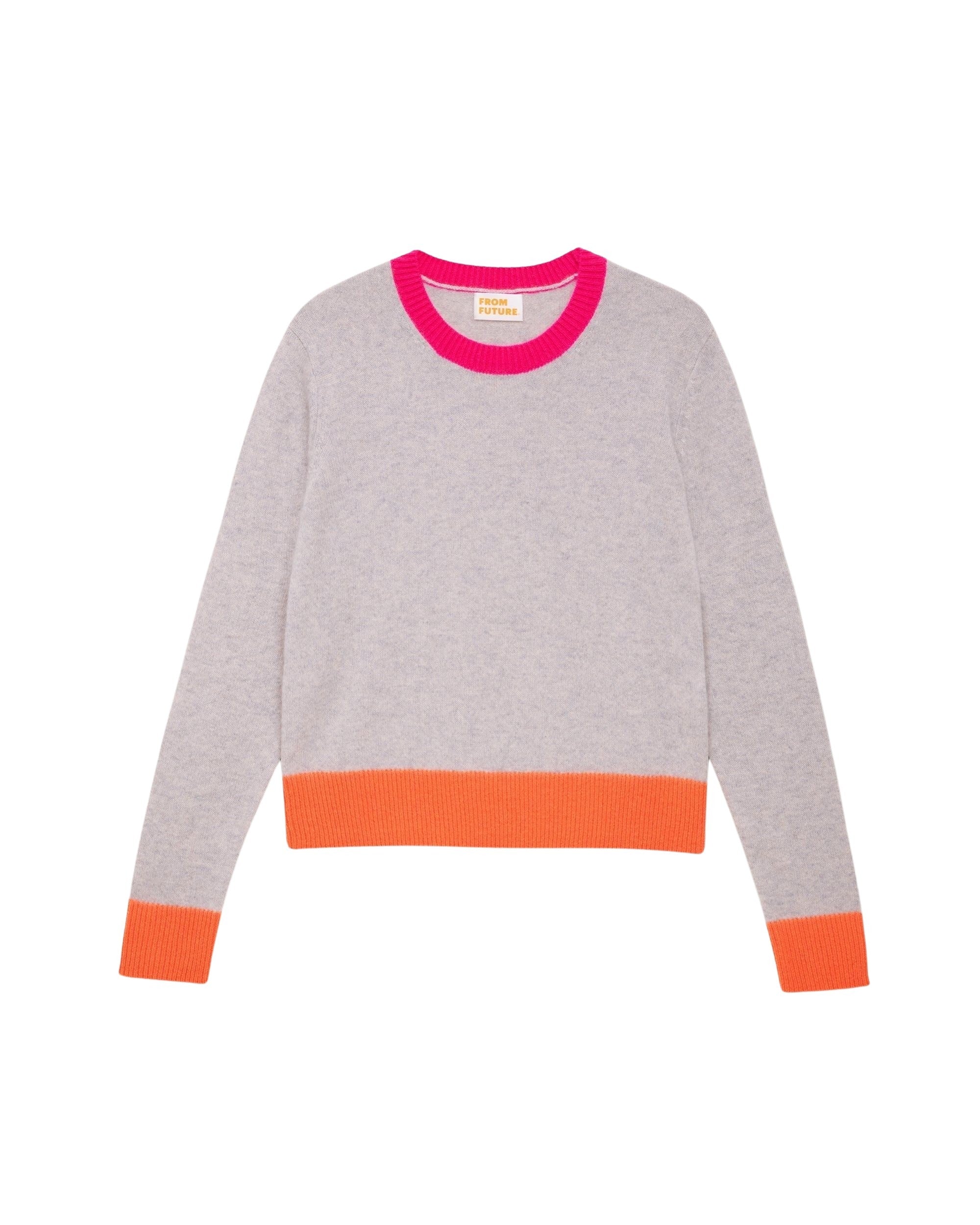 Pull Light à bord bicolore en cachemire - Light Heather Gray