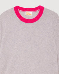 Pull Light à bord bicolore en cachemire - Light Heather Gray