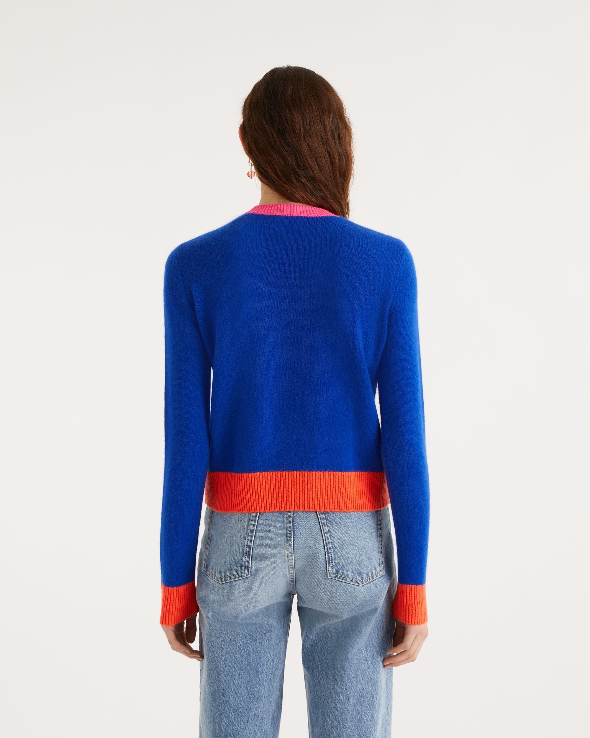 Pull Light à bord bicolore en cachemire - Electric Blue