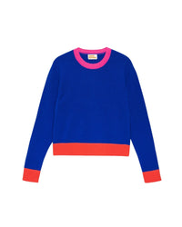 Pull Light à bord bicolore en cachemire - Electric Blue