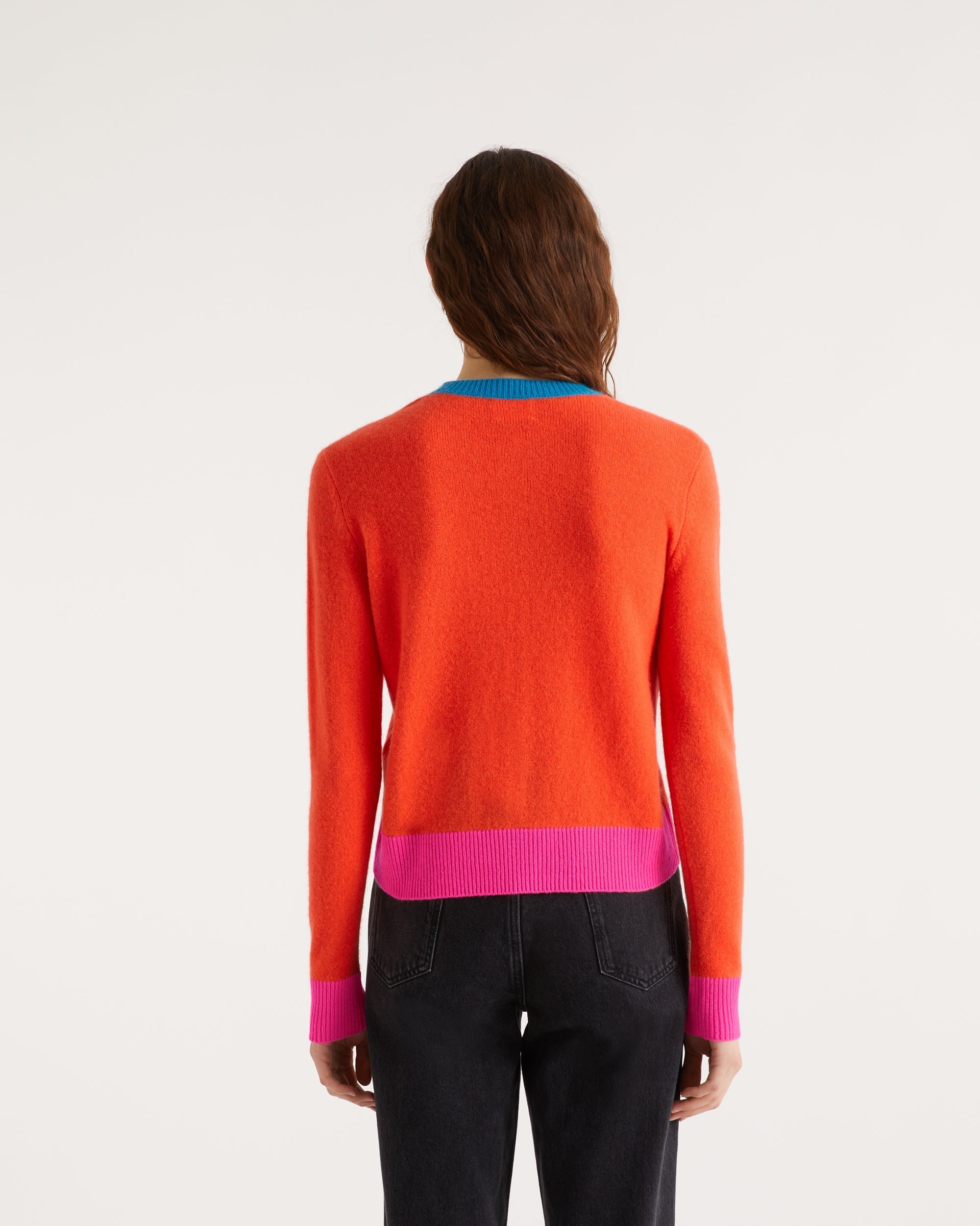 Pull Light à bord bicolore en cachemire - Neon Orange