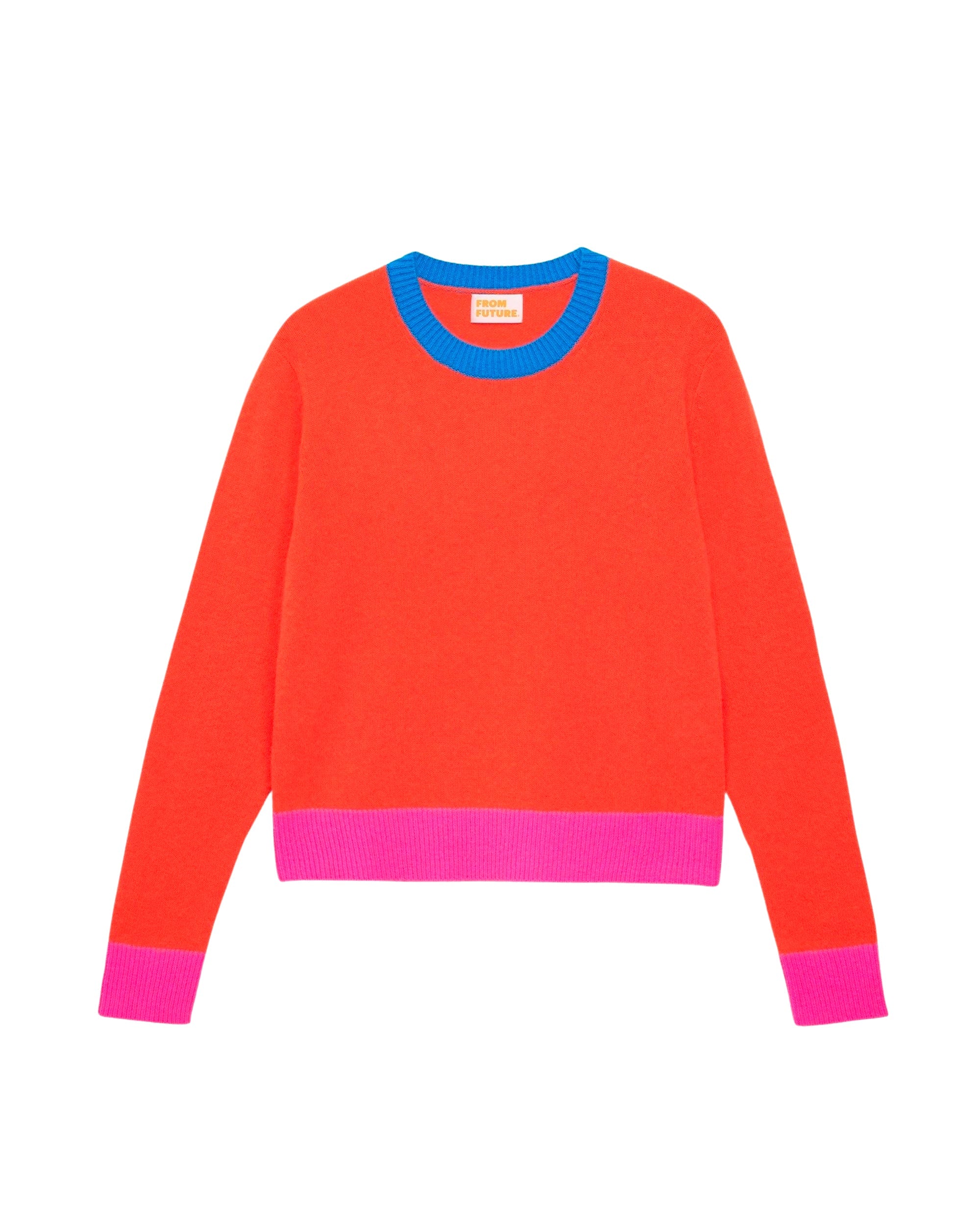 Pull Light à bord bicolore en cachemire - Neon Orange