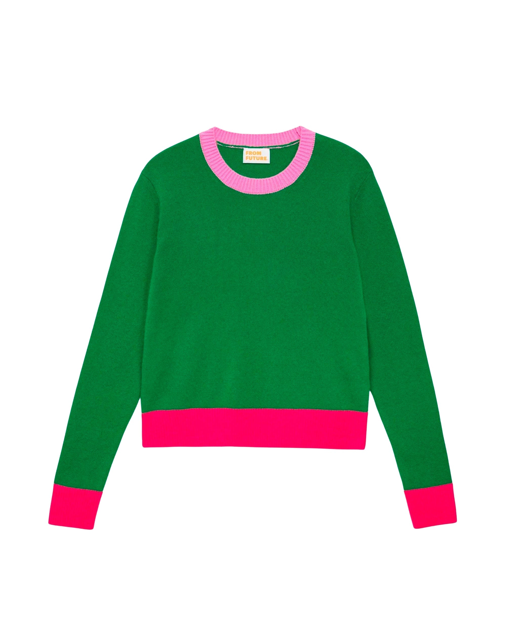 Pull Light à bord bicolore en cachemire - Summer Green