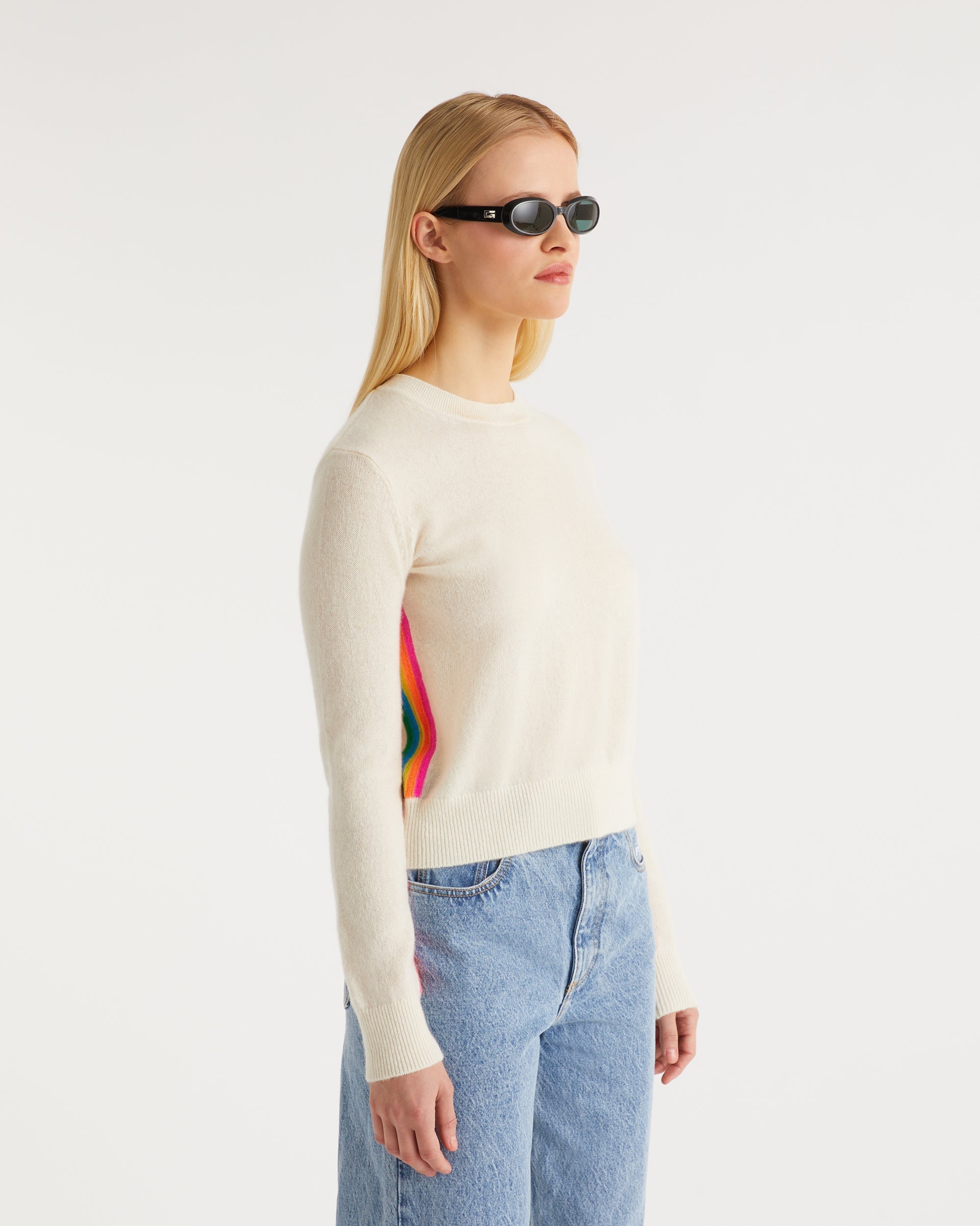 Pull à bande multicolore en cachemire - Neon Purple