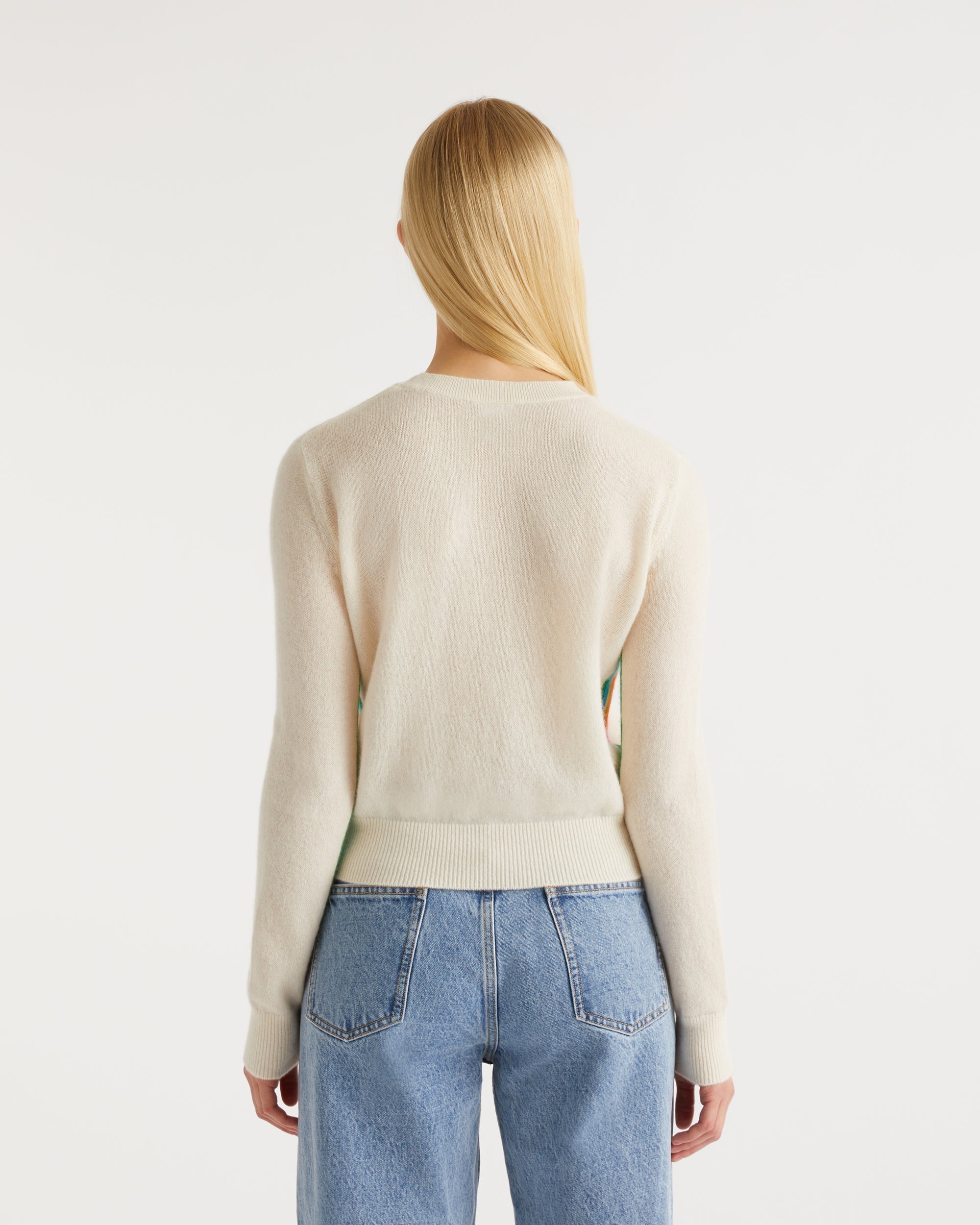 Pull à bande multicolore en cachemire - Ecru