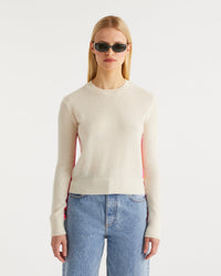 Pull à bande multicolore en cachemire - Ecru
