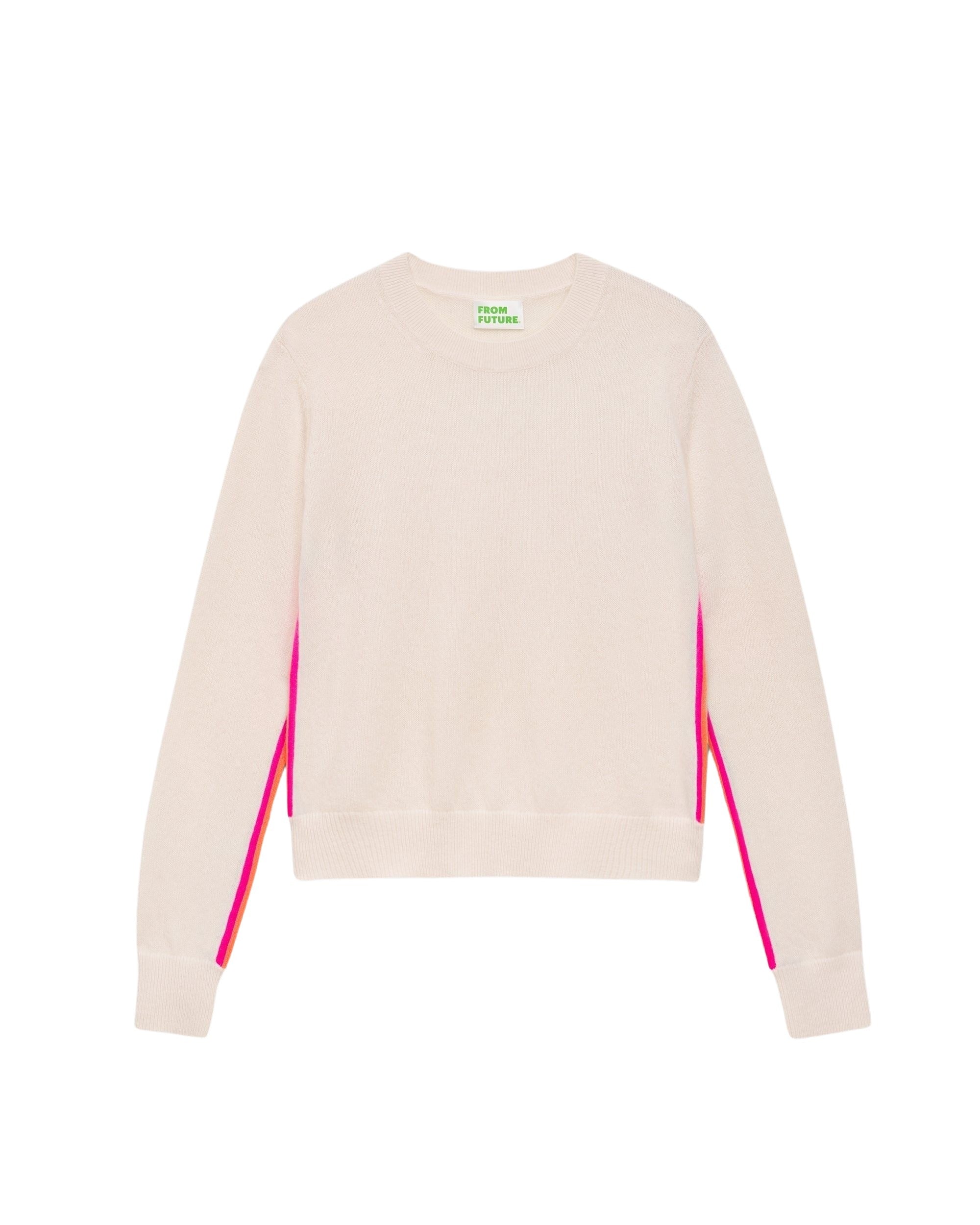 Pull à bande multicolore en cachemire - Ecru