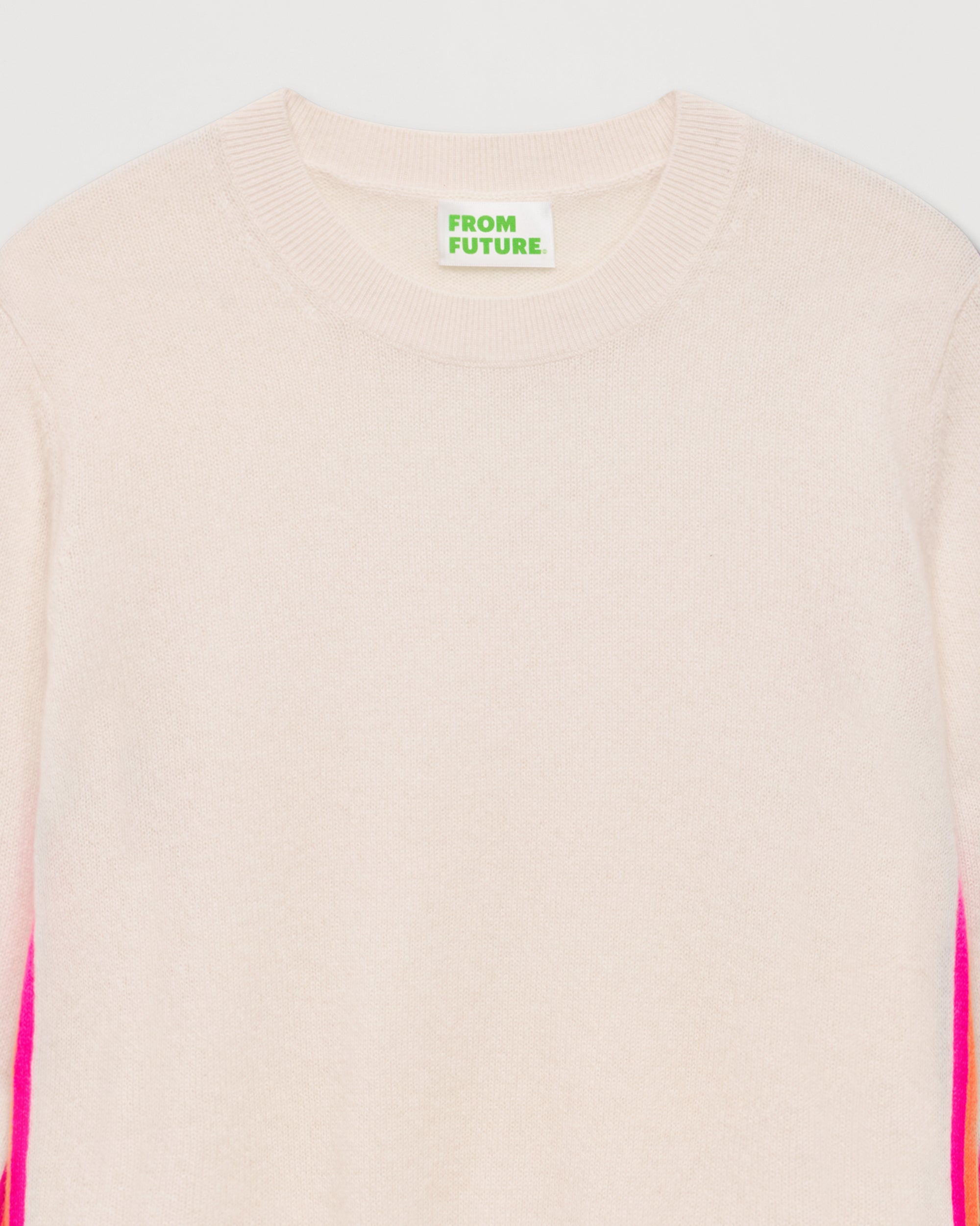 Pull à bande multicolore en cachemire - Ecru