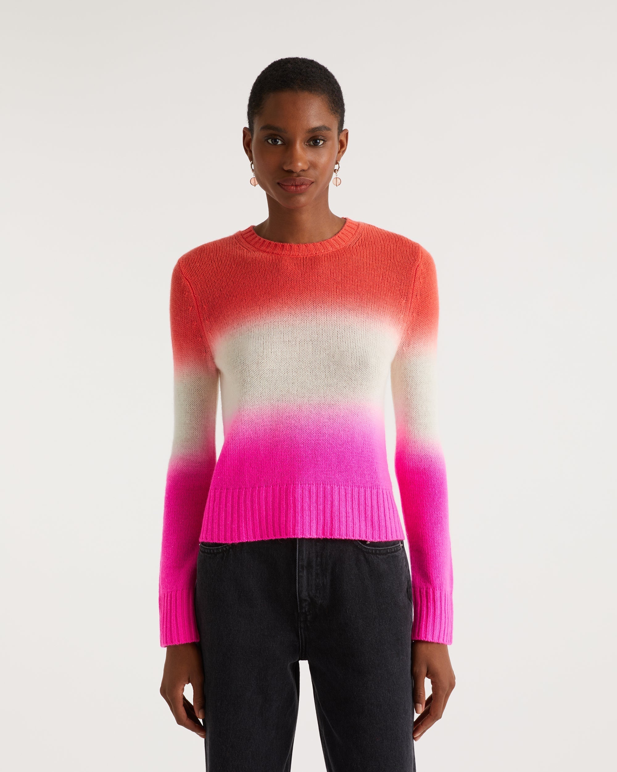 Pull Dip dye tricolore en cachemire - Red Fuschia