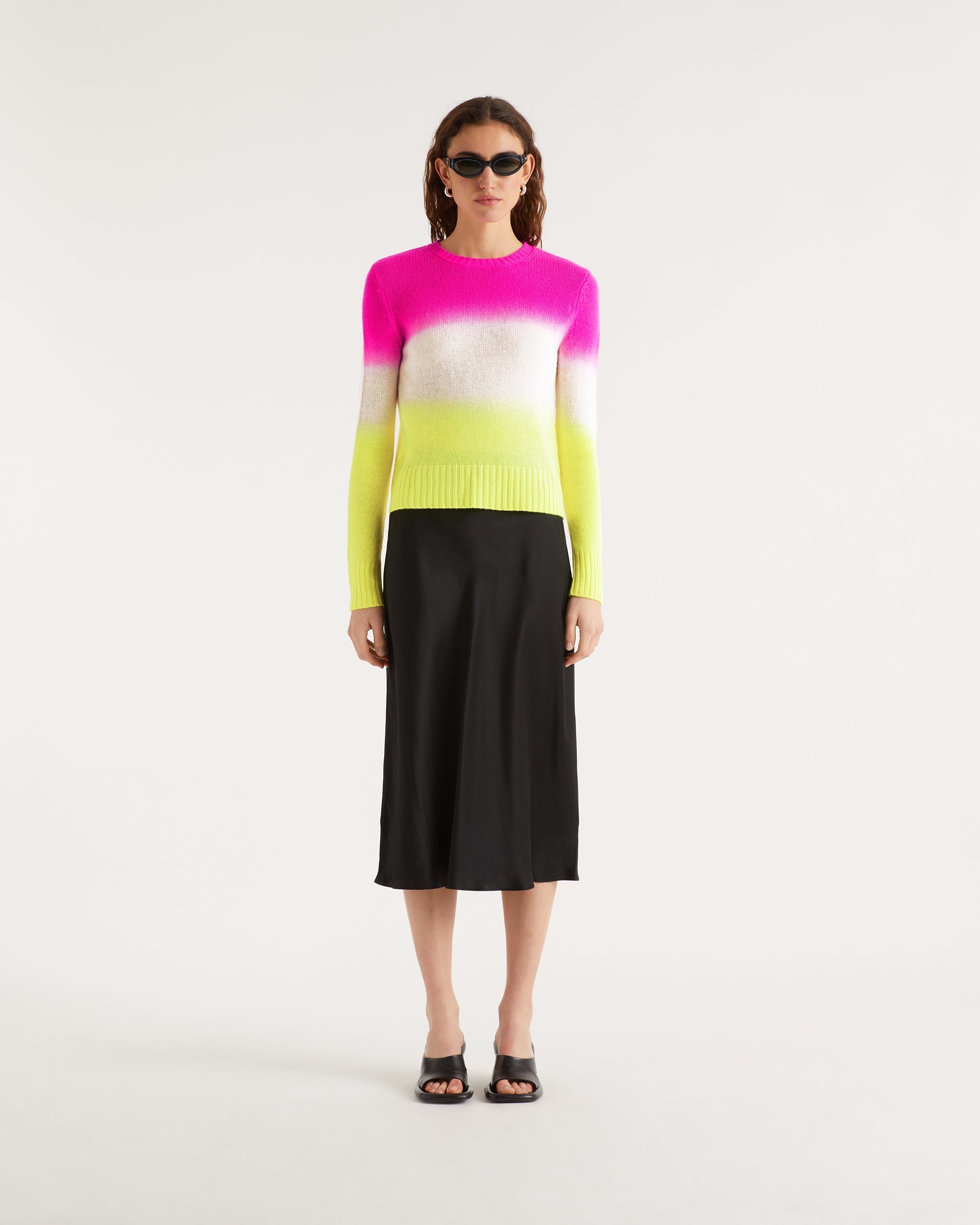 Pull Dip dye tricolore en cachemire - Fuschia Yellow