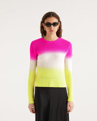 Pull Dip dye tricolore en cachemire - Fuschia Yellow