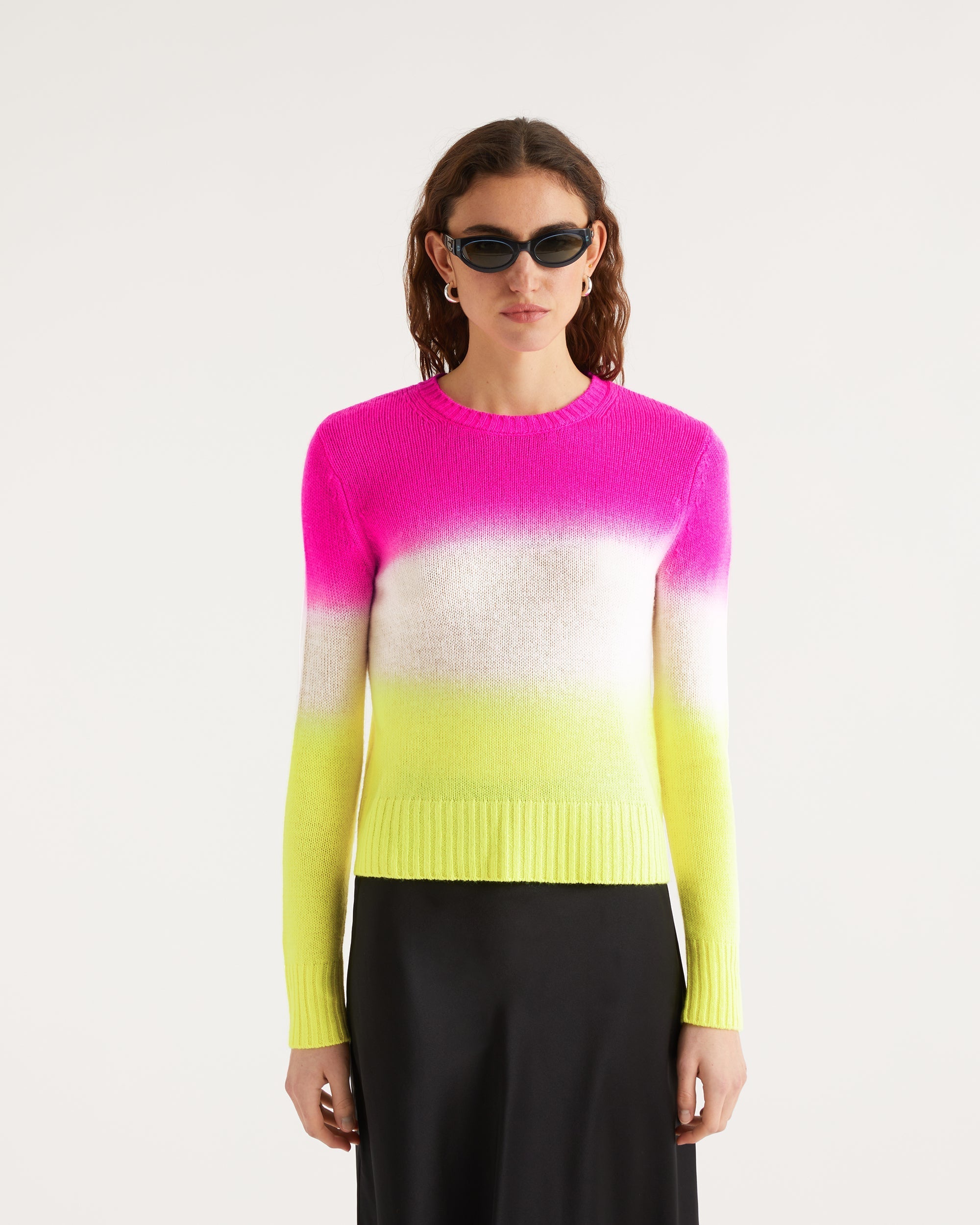 Pull Dip dye tricolore en cachemire - Fuschia Yellow