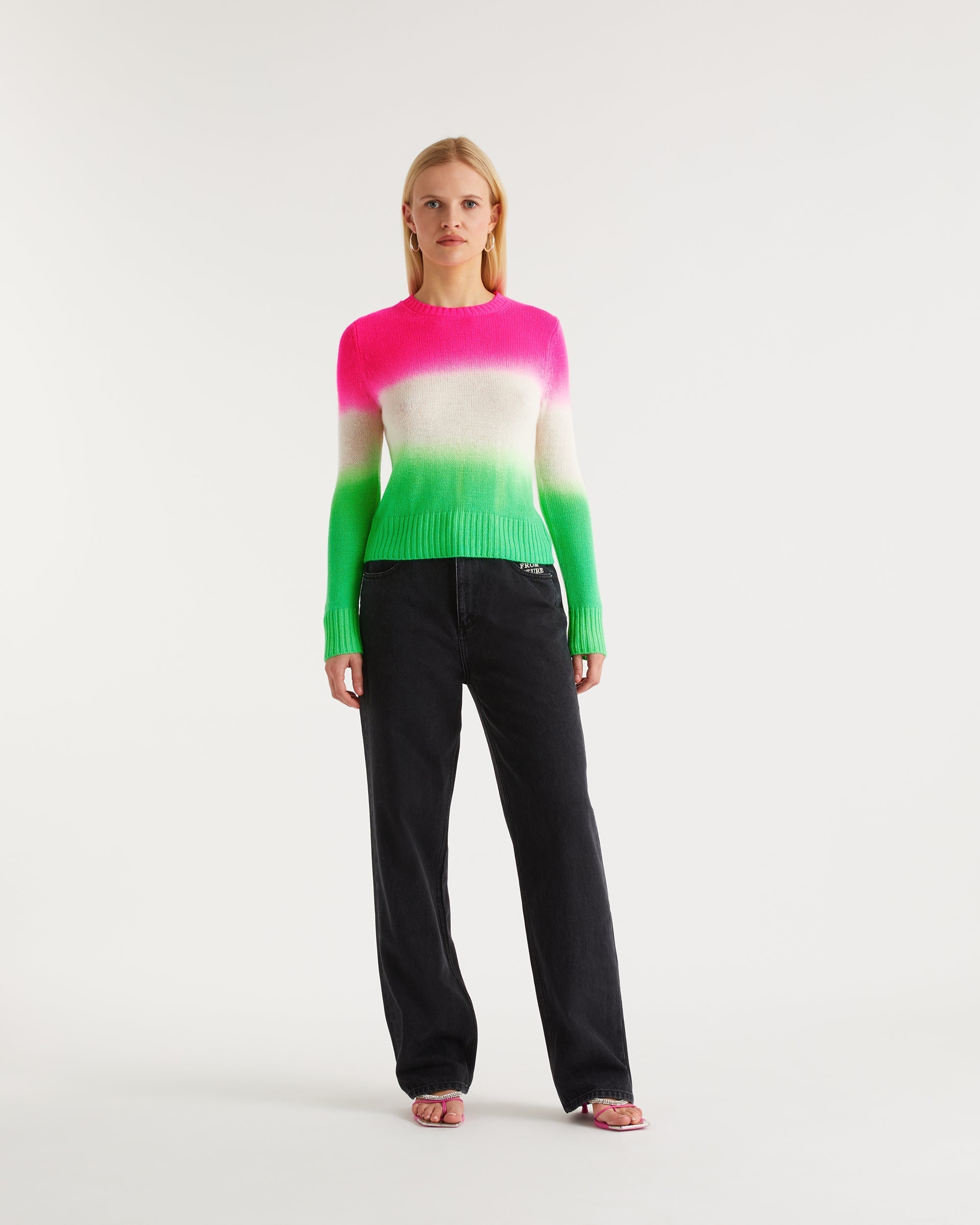Pull Dip dye tricolore en cachemire - Pink Green