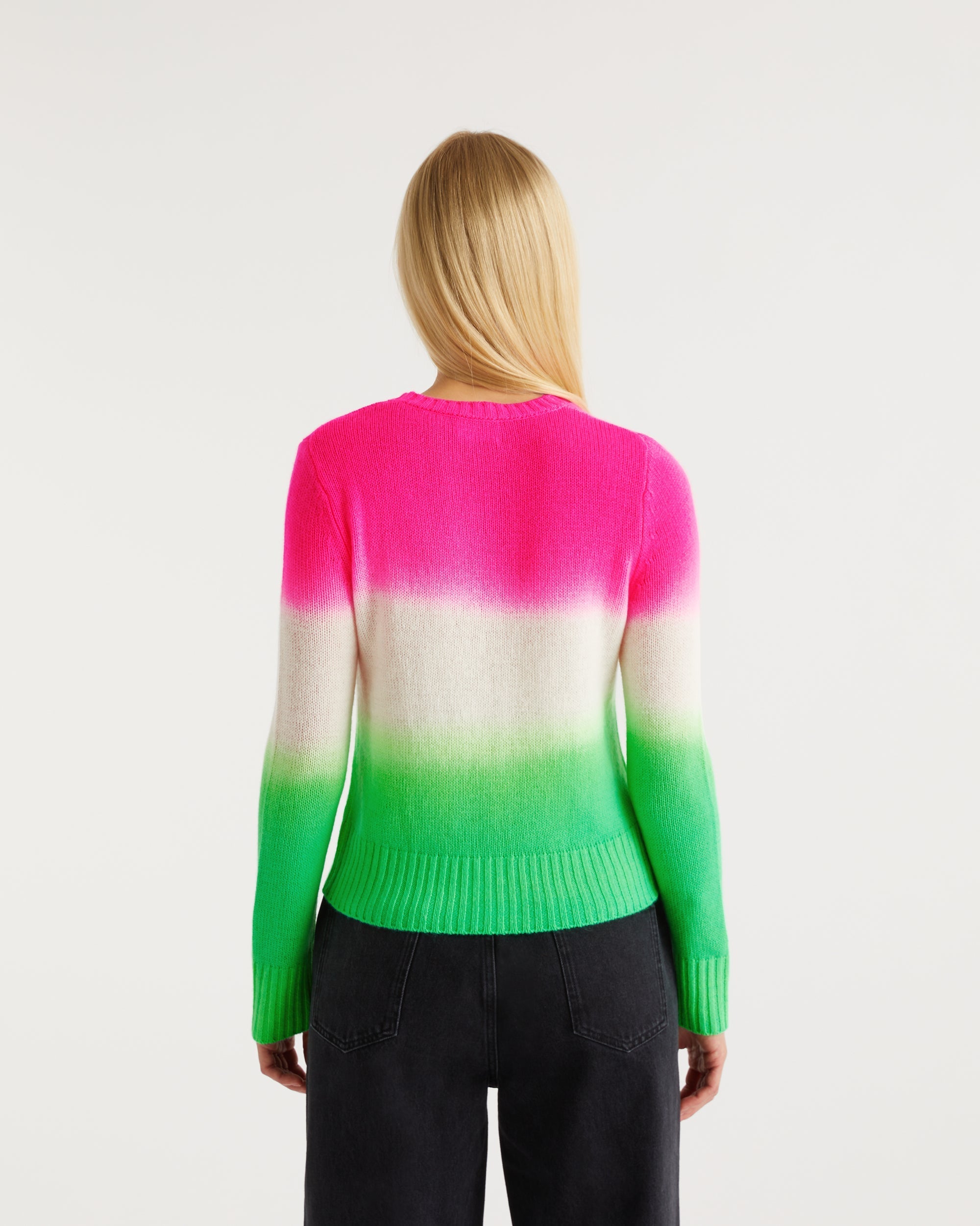Pull Dip dye tricolore en cachemire - Pink Green