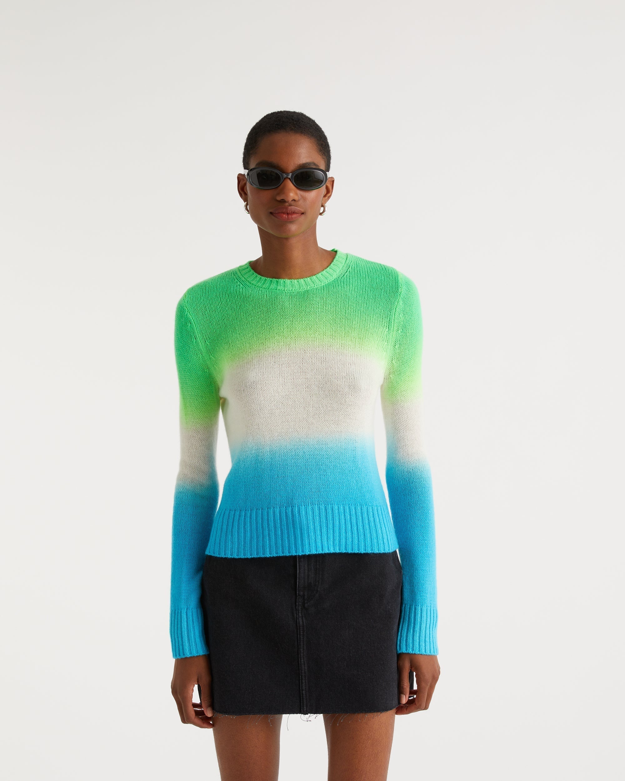 Pull Dip dye tricolore en cachemire - Green Blue