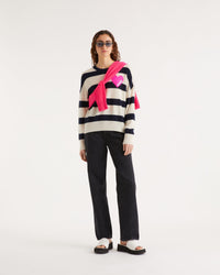 Pull à rayures coeur en cachemire - Navy
