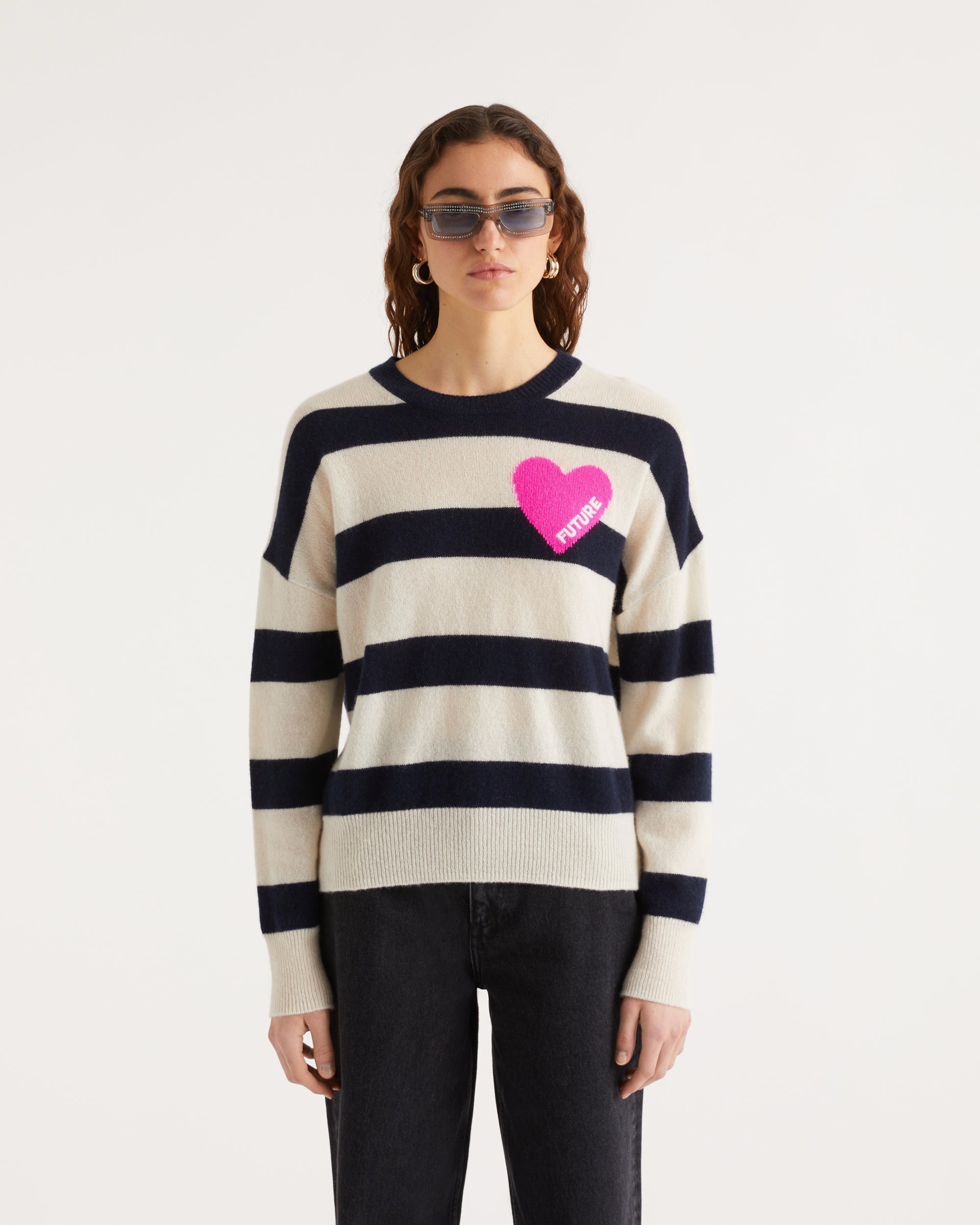 Pull à rayures coeur en cachemire - Holiday Lilac