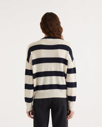 Pull à rayures coeur en cachemire - Navy