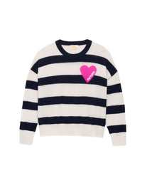 Pull à rayures coeur en cachemire - Navy