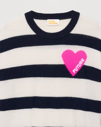 Pull à rayures coeur en cachemire - Navy